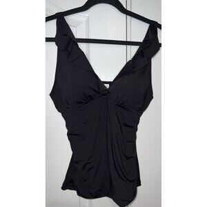 Yonique Womens Black Swim Top Bathing Medium Ruffle Side Ruche New With Tags